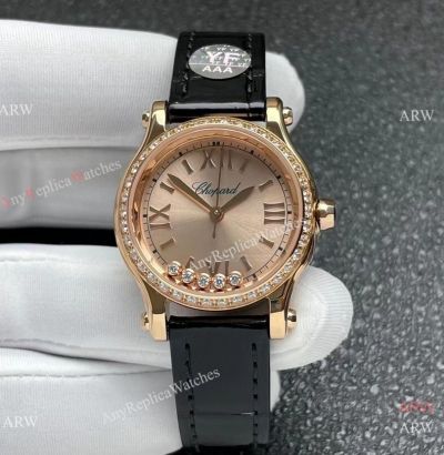 2022 YF Chopard Floating Diamond 30mm Champagne Dial Diamond Bezel 30mm